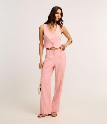 Calça Wide Leg Alfaiatada em Viscose com Frisos