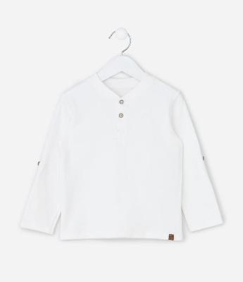 Camiseta Infantil Texturizada com Botão na Manga - Tam 1 a 6 Anos