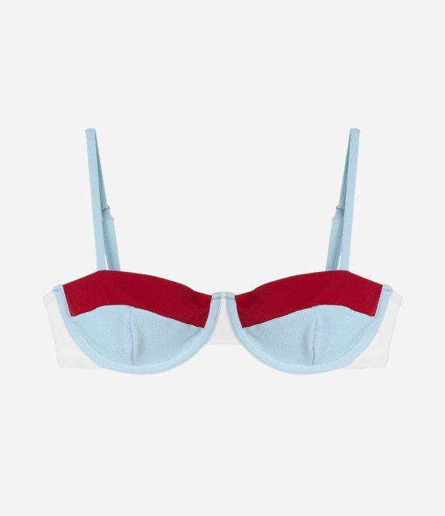 Biquíni Top Meia Taça em Microfibra Texturizada com Bloco de Cores - 1