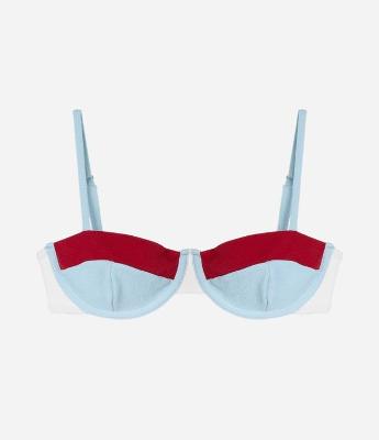 Biquíni Top Meia Taça em Microfibra Texturizada com Bloco de Cores