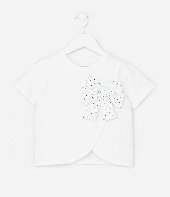 Blusa Infantil com Laço Poá Aplicado - Tam 1 a 6 Anos