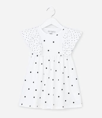 Vestido Infantil em Anarruga com Estampa Poá- Tam 1 a 6 Anos