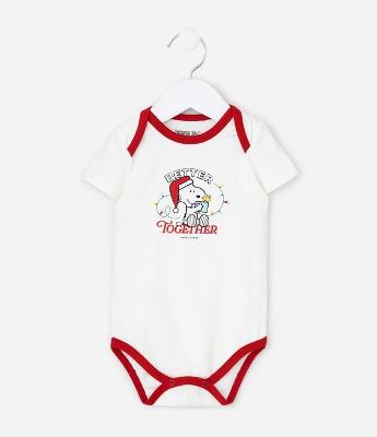 Body Infantil com Estampa de Natal Snoopy - Tam 0 a 18 Meses