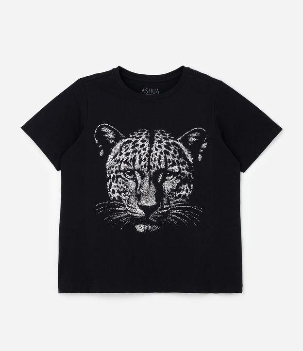Camiseta Alongada em Algodão com Onça em Foil Curve & Plus Size - 1