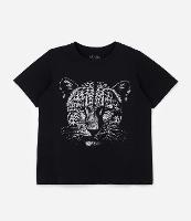 Camiseta Alongada em Algodão com Onça em Foil Curve & Plus Size - 1