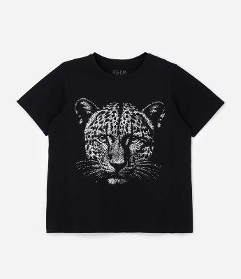 Camiseta Alongada em Algodão com Onça em Foil Curve & Plus Size