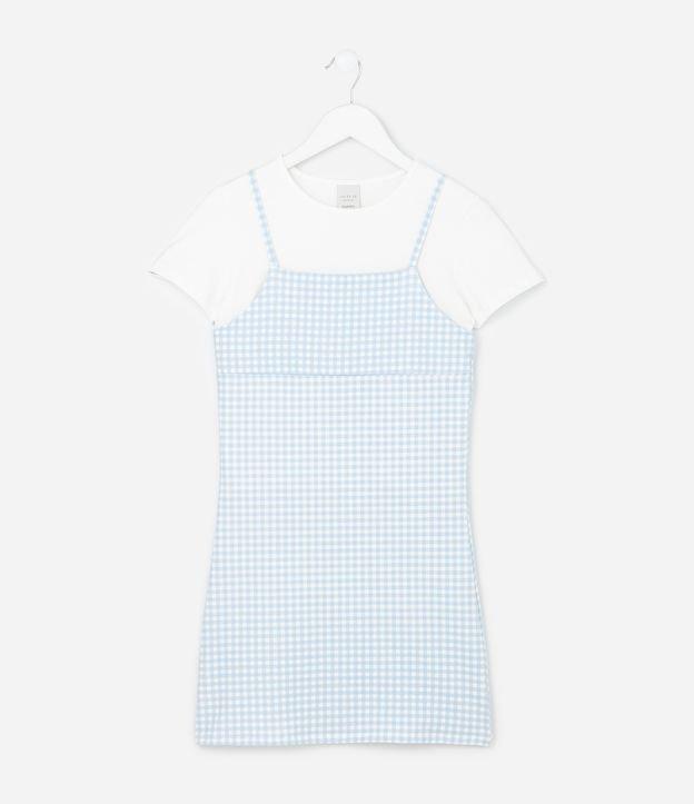 Vestido Infantil Estampa Xadrez com Blusa por Baixo - Tam 7 a 14 Anos - 1