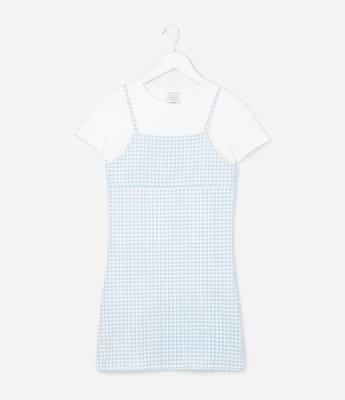 Vestido Infantil Estampa Xadrez com Blusa por Baixo - Tam 7 a 14 Anos