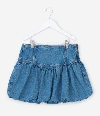 Saia Balonê Infantil em Jeans - Tam 7 a 14 Anos