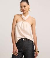 Blusa Frente Única em Cetim com Argola na Gola Cruzada - 3