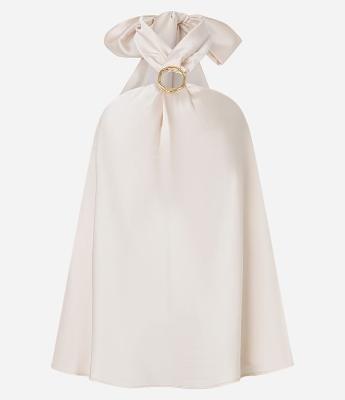 Blusa Frente Única em Cetim com Argola na Gola Cruzada