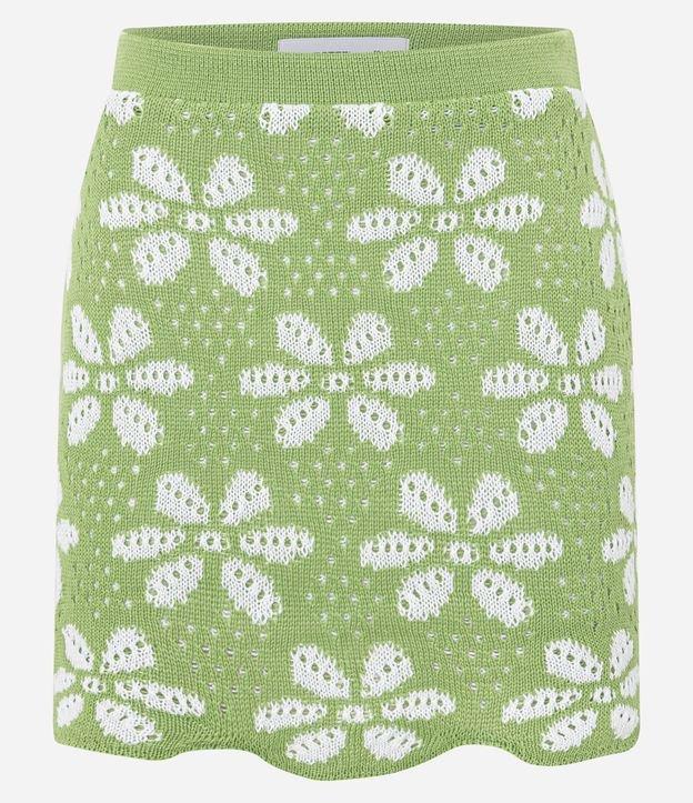 Saia Reta Curta em Tricô com Estampa Floral - 1