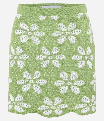 Saia Reta Curta em Tricô com Estampa Floral