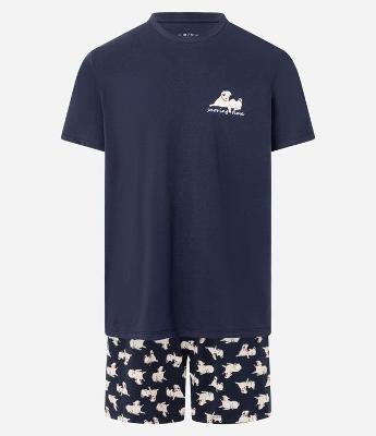 Pijama Curto em Algodão com Estampa de Cachorro