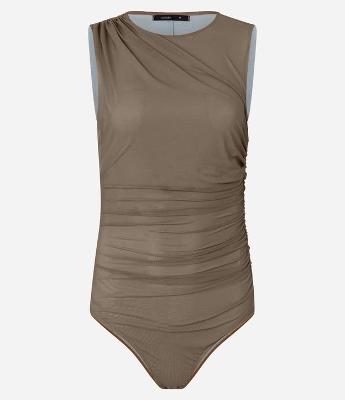 Body em Tule com Gola Redonda e Franzidos