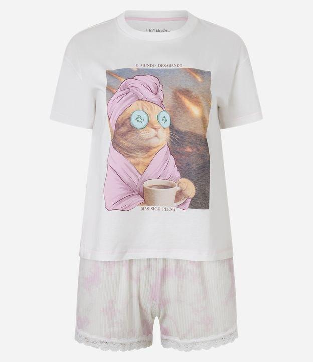 Pijama Short Doll em Algodão com Estampa de Gatinho Pleno - 1