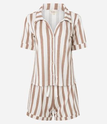 Pijama Short Doll Americano em Viscolycra com Estampa Listrada