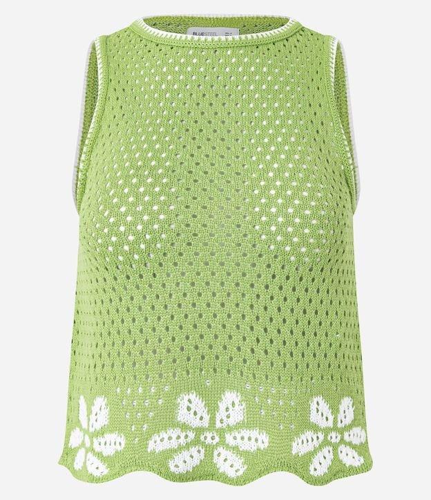 Blusa Regata em Tricô com Flores na Barra - 1