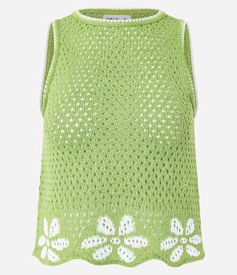 Blusa Regata em Tricô com Flores na Barra