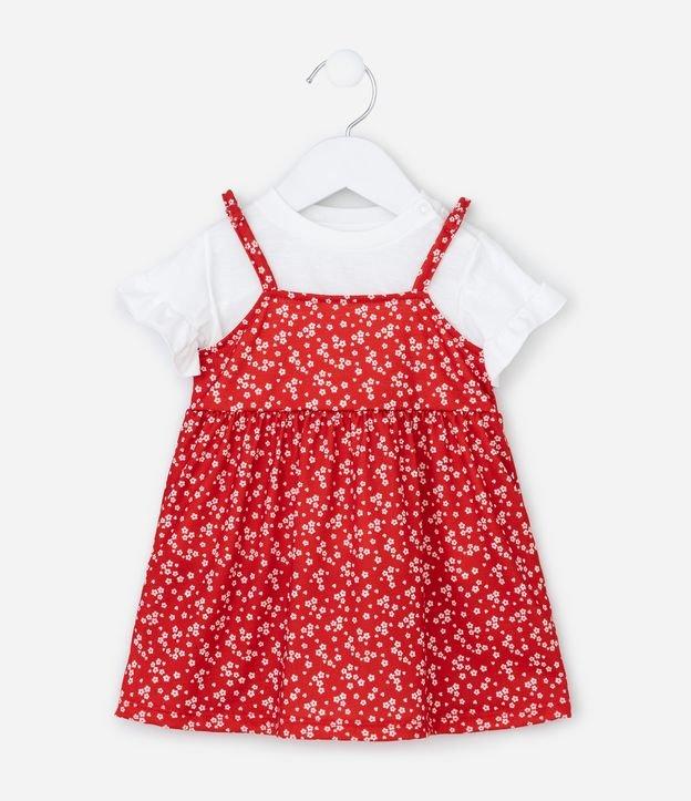 Vestido Infantil com Estampa Floral Liberty e Camiseta com Frufru na Manga - Tam 0 a 18 Meses - 1