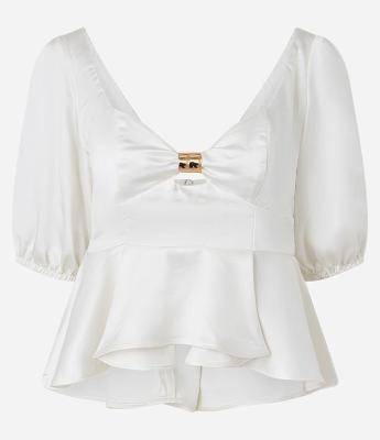 Blusa Peplum Acetinada com Aviamento no Decote Coração