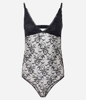 Body em Renda Floral com Tule e Decote em V - 1