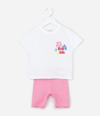 Conjunto Infantil com Estampa Floral e Lettering Love Life - Tam 1 a 6 Anos