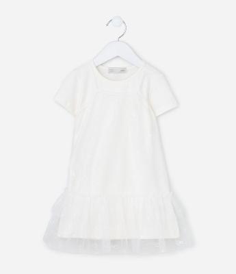 Vestido Infantil com Sobreposição de Tule - Tam 1 a 6 Anos