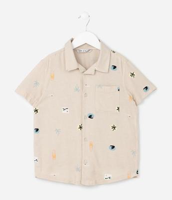 Camisa Infantil com Estampa Mini Ícones - Tam 5 a 14 Anos
