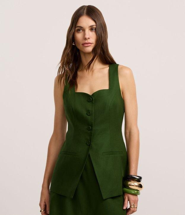 Colete Alfaiatado Acinturado em Viscolinho com Barra V - 1