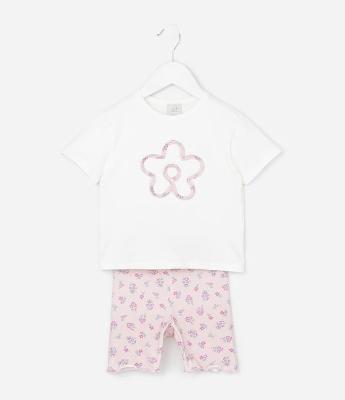 Conjunto Infantil em Cotton com Flores - Tam 1 a 6 Anos