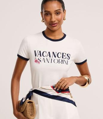 Blusa Baby Look em Algodão com Estampa Vacances Santorini