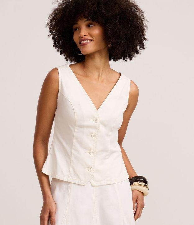 Colete Acinturado em Sarja com Botões e Pences - 2