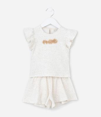 Conjunto Infantil com Flores Texturizada - Tam 1 a 6 Anos