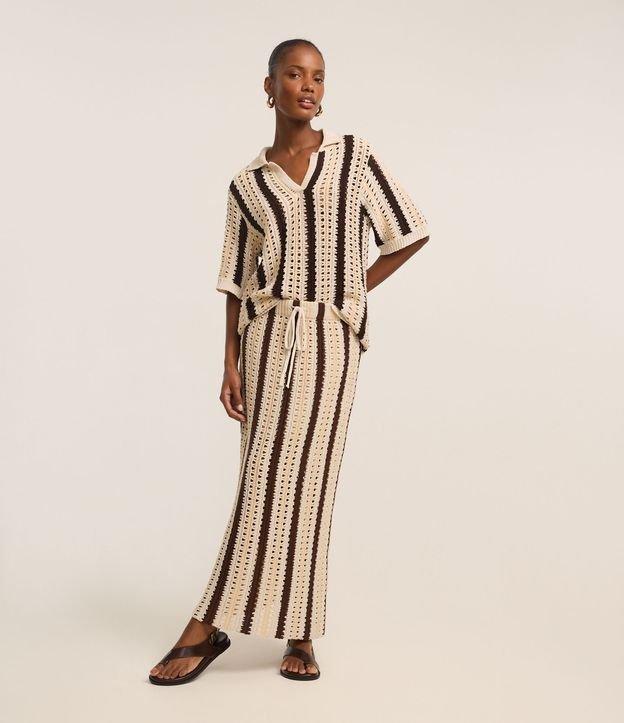 Saia Reta Listrada em Tricô de Efeito Crochê - 1