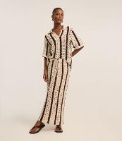 Saia Reta Listrada em Tricô de Efeito Crochê - 1