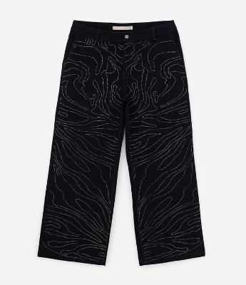 Calça Wide Leg em Sarja com Brilhos Frontais Curve & Plus Size