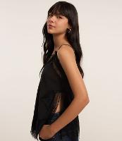 Blusa em Cetim com Detalhes em Renda e Fenda Lateral - 1