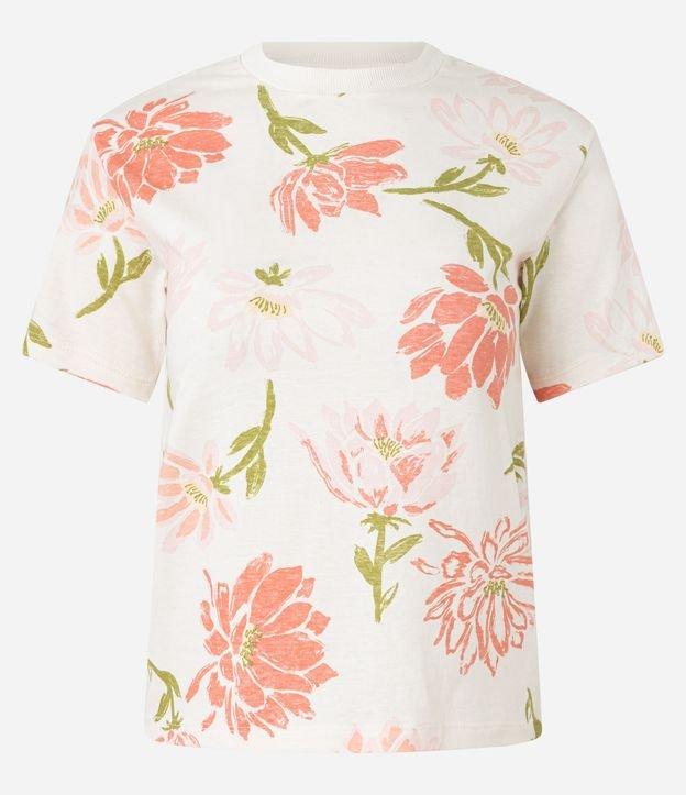 Blusa Slim em Algodão com Gola Redonda e Estampa Floral - 1