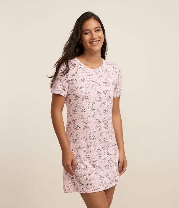 Camisola Curta em Viscose com Estampa de Gatinhos - 1