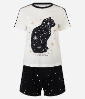 Pijama Short Doll em Algodão com Estampa Gatinho e Brilhos - 1