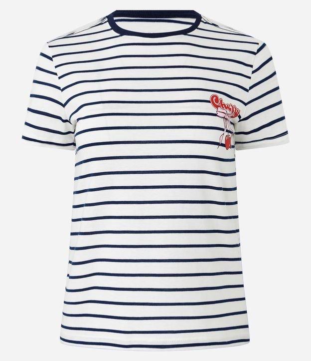 Camiseta T-shirt em Algodão com Estampa de Cereja e Listras Contrastantes - 1