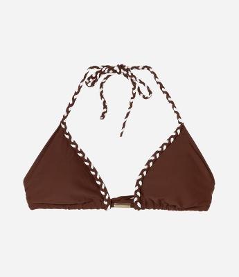 Biquíni Top Cortininha em Microfibra com Trancinha Bicolor e Aviamento