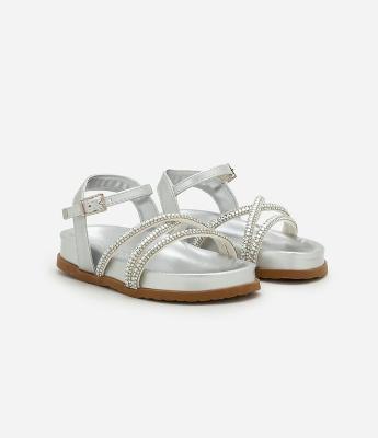 Sandália Infantil em PU com Strass Aplicado - Tam 20 ao 24