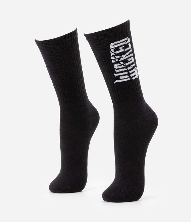 Meia Cano Alto em Algodão Estampa Lettering  wicked - 1