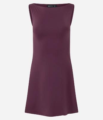Vestido Curto em Poliamida com Decote Canoa