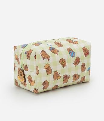 Necessaire Retangular com Estampa Vichy Capivara Summer