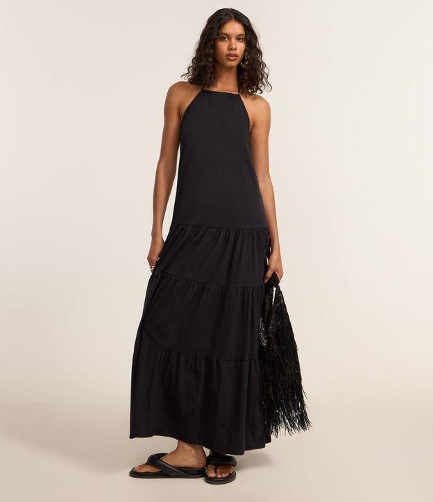 Vestido Longo Evasê com Decote Halter e Babados - 2