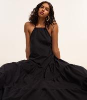 Vestido Longo Evasê com Decote Halter e Babados - 1