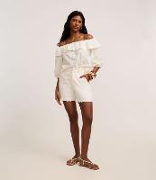 Short Cintura Alta em Sarja com Barra Nuvem - 2